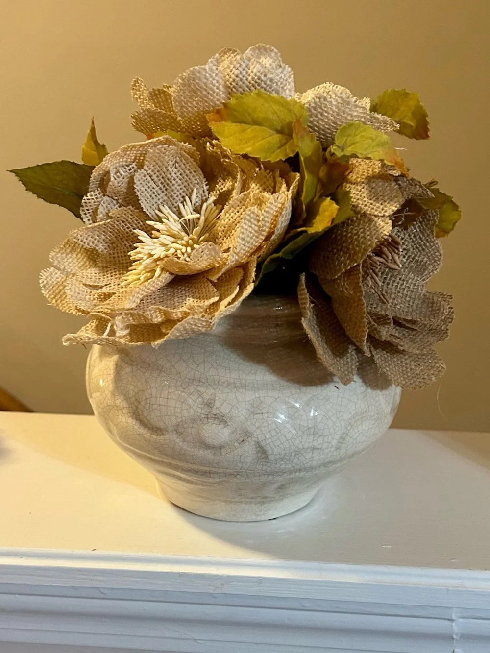Kirklands Burlap Peony Arrangement in Cream and Green burlap